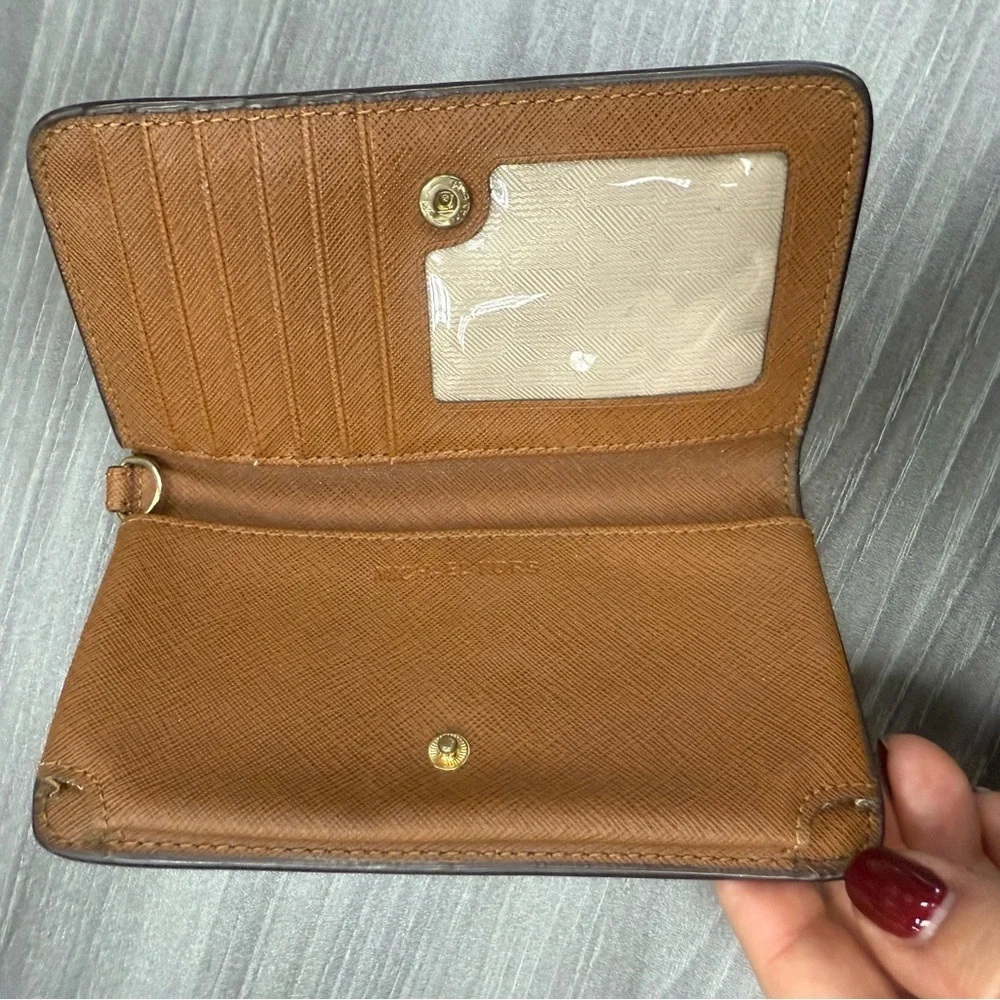 Michael Kors Brown and Tan Logo Wallet with Gold Accents